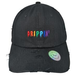 Drippin' Slideback Baseball Cap Black One Size Embroidered Distressed Mu:ka: